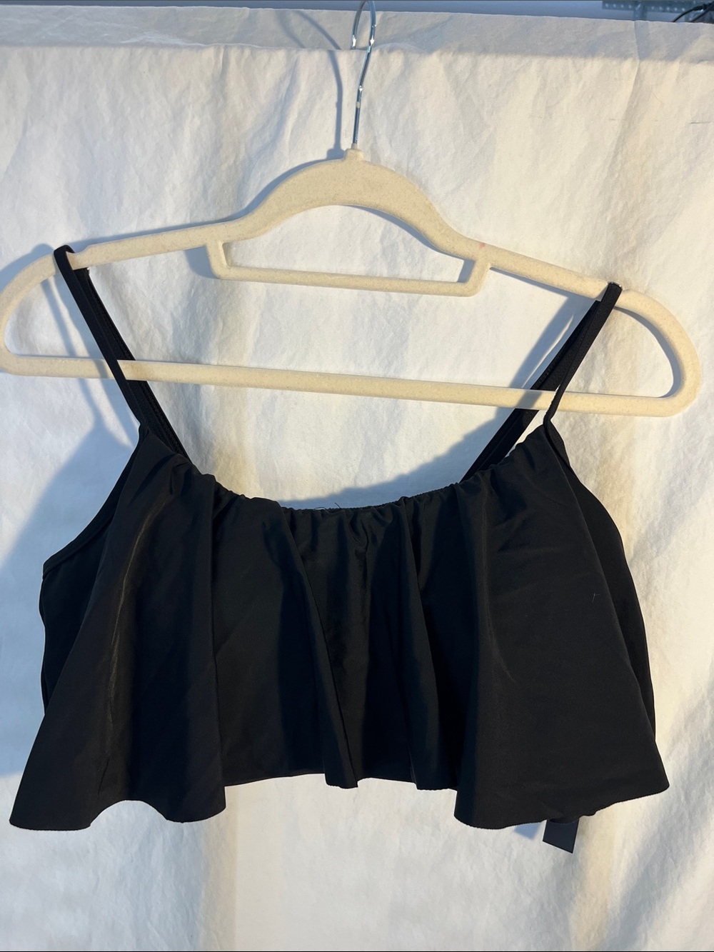 Unique Classic Black Ruffled Swim Top - L NWT